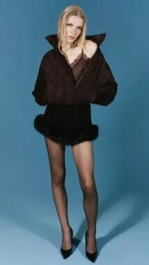 Zara WOOL BLEND SHORTS WITH FAUX FUR EFFECT Size Medium